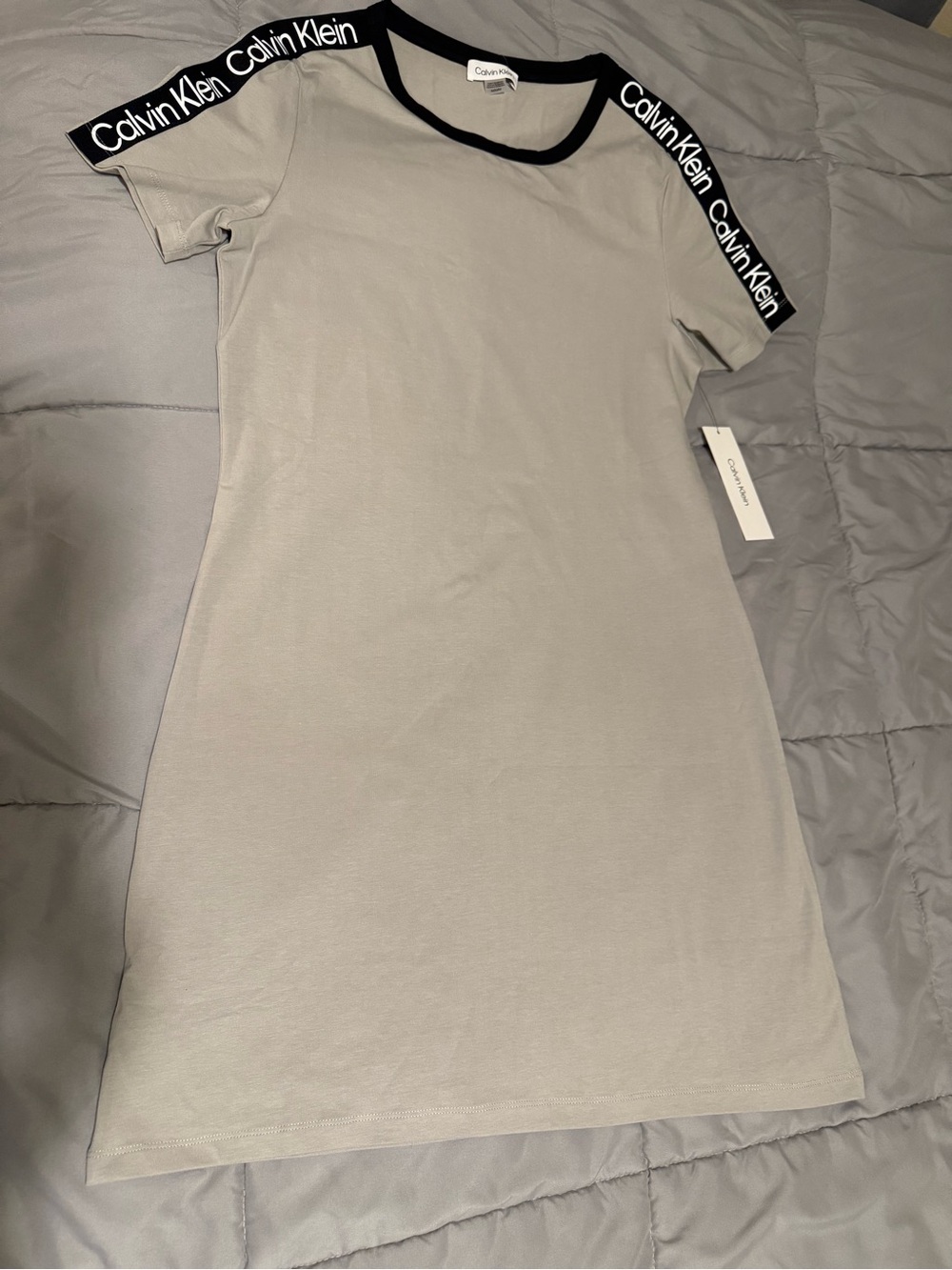 Calvin Klein Light Gray Mini Dress with Black Trim and Logo Tape